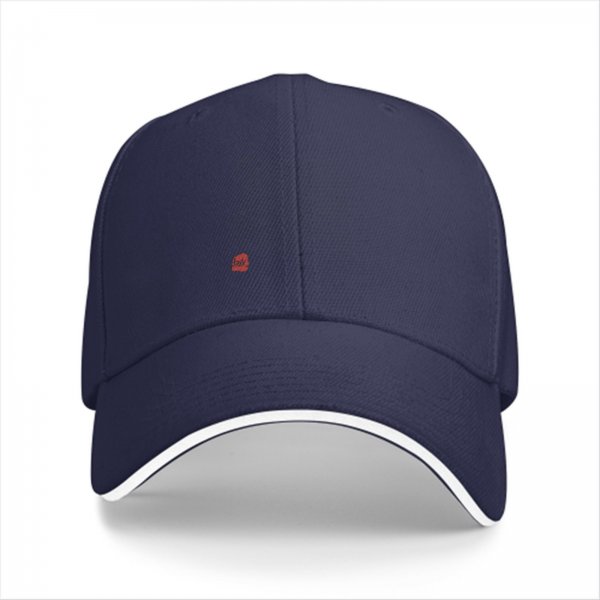 Black Baseball Cap with Small Red Logo and White Brim Trim