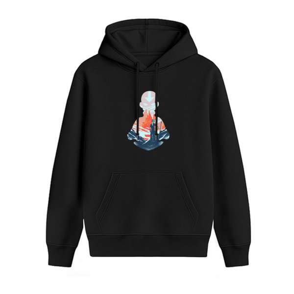 Black hoodie with Avatar Aang meditative silhouette graphic