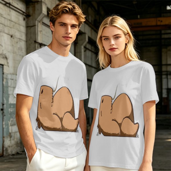 Olive Green T-Shirt With Capybara Rear View Graphic