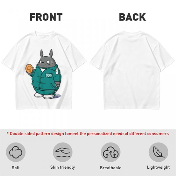 Totoro in Squid Game tracksuit holding umbrella honeycomb cookie t-shirt