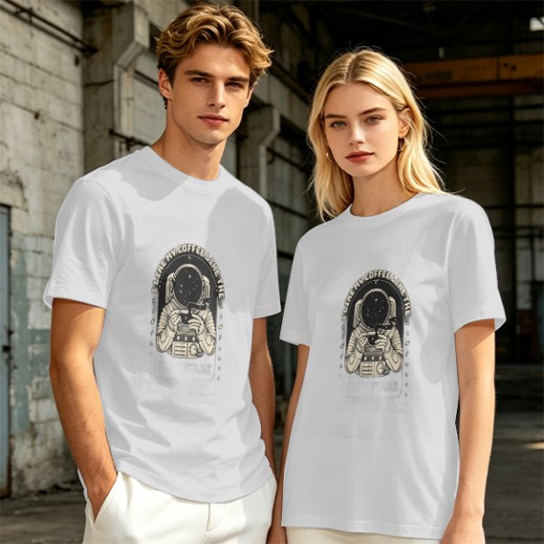 Olive Astronaut Coffee T-Shirt With Space Themed Graphic