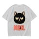 Olive T-Shirt With Grumpy Black Cat Meh Graphic Print