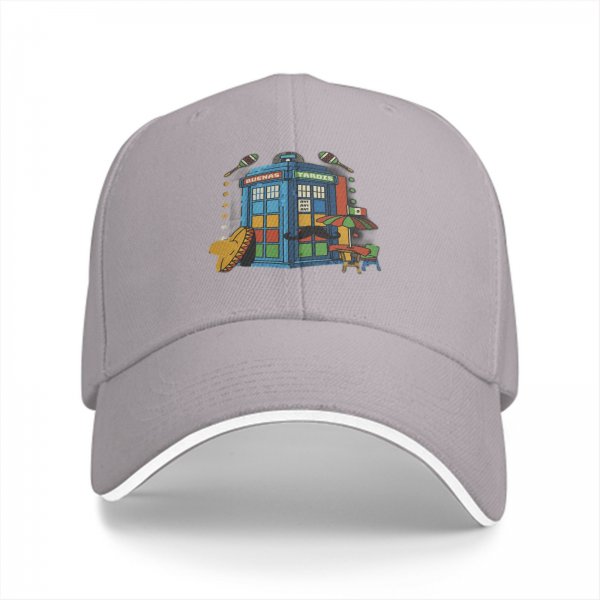 Black baseball cap with Mexican themed TARDIS graphic