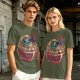 Olive T-shirt with Samurai Cat Surfing Ramen Bowl Art