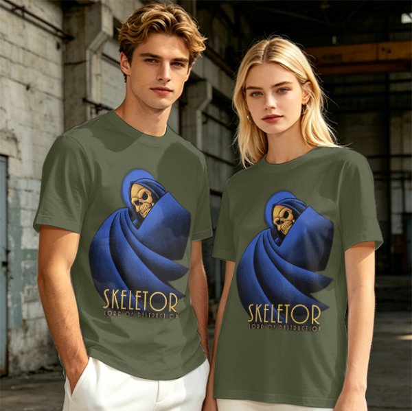 Olive T-Shirt Featuring Skeletor Lord of Destruction Graphic