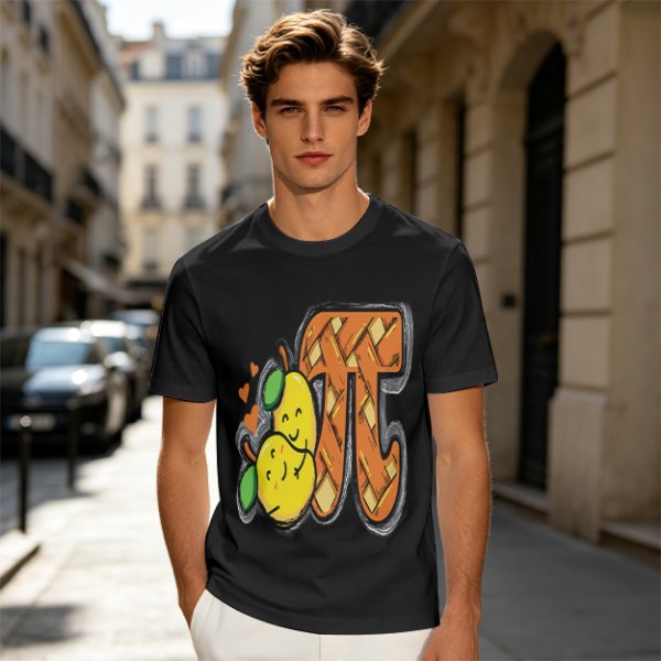 Olive green t-shirt with pear pi pie graphic design