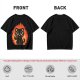 Olive T-Shirt With Cute Black Cat Thumbs Up On Flames Graphic