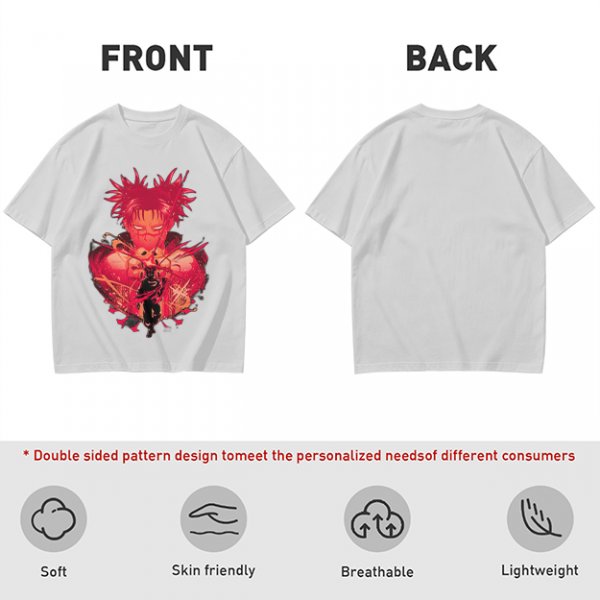 Olive Anime Graphic T-Shirt With Spiky Red Haired Character Art