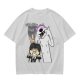 Olive graphic tee with Wednesday and Enid cartoon wolf design