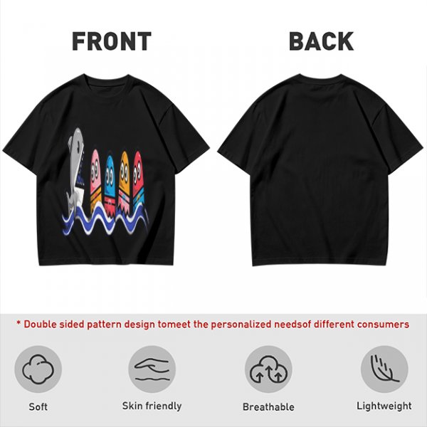 Olive T-Shirt With Shark And Colorful Ghost Creatures Print