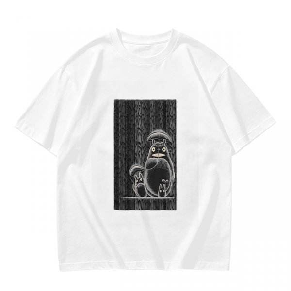 Olive green graphic tee with Totoro family illustration
