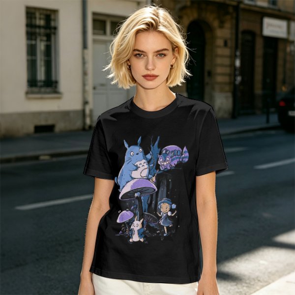 Olive T-Shirt with Whimsical Fantasy Creature and Character Print