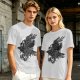 Olive Graphic T-Shirt with Mechanical Raven and Full Moon Print