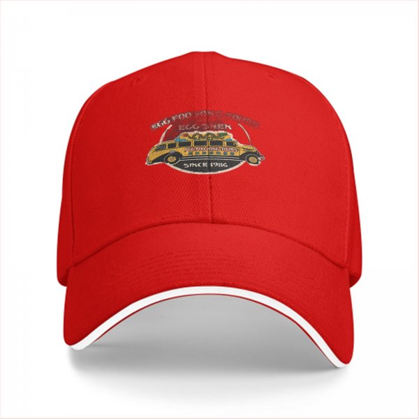 Black baseball cap with vintage tour bus graphic and text