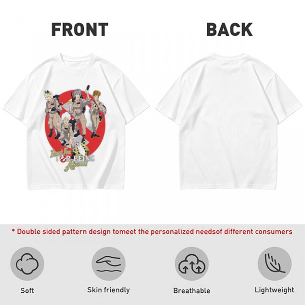 Olive T-shirt with Ghostbusters parody female character graphic print