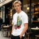 Olive T-Shirt with Cartoon Avocado Globe Travel Print