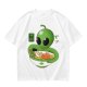 Olive Green T-Shirt With Cute Alien Eating Ramen Graphic
