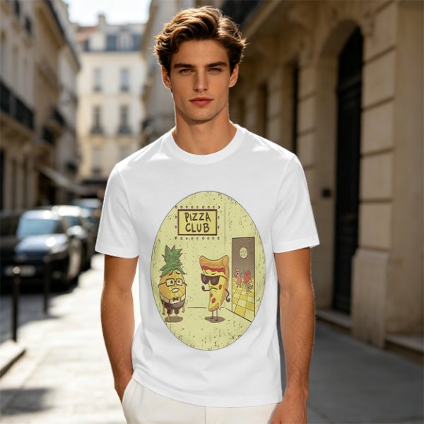 Pizza Club T-Shirt With Funny Pineapple and Pizza Slice Characters