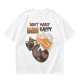 Oversized olive t-shirt with raccoon drinking beer graphic