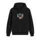 Black Hoodie with Retro Boombox and Cassette Print