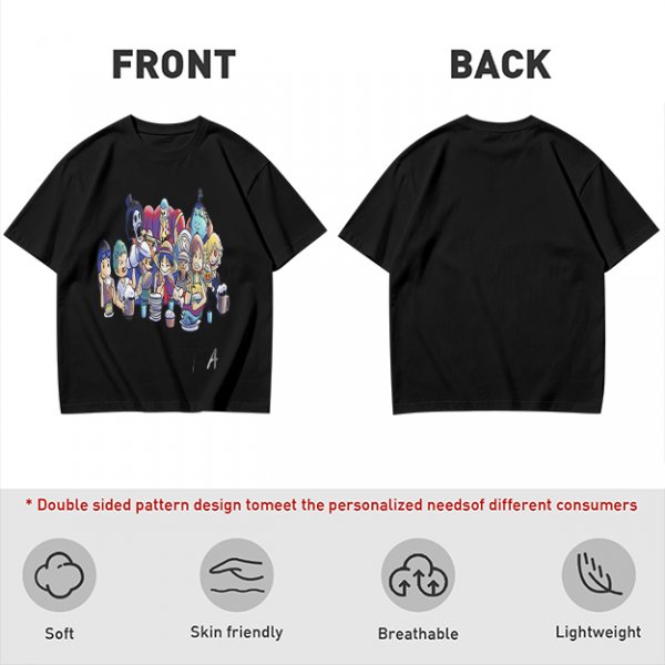 Olive T-Shirt with Anime Character Group Coffee Print