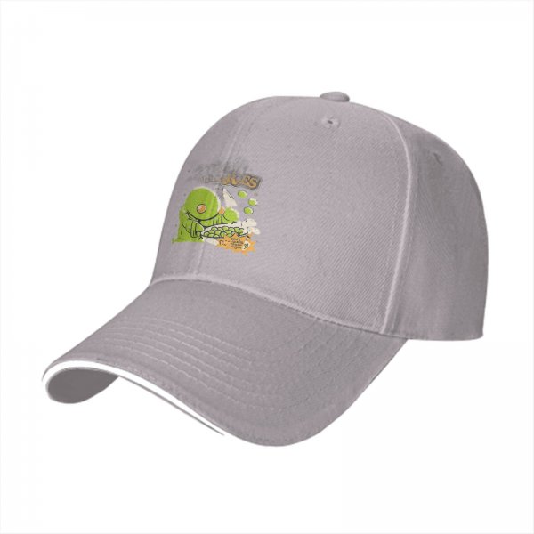 Black baseball cap with green chocobo cooking peas graphic