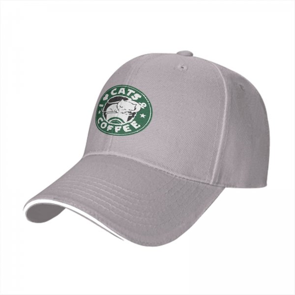 Black baseball cap with I Love Cats & Coffee graphic print