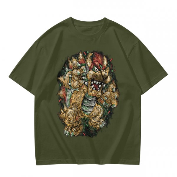 Olive Green T-Shirt With Detailed Monster Dragon Print
