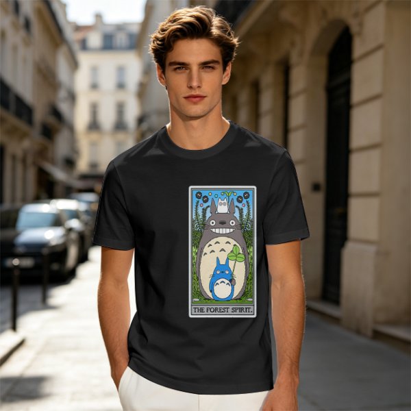Olive T-shirt with My Neighbor Totoro Forest Spirit Tarot-style Print