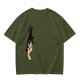 Olive green oversized t-shirt with stylized hand graphic print