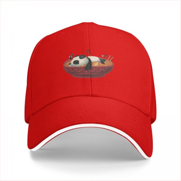 Black Baseball Cap With Panda In Ramen Bowl Graphic