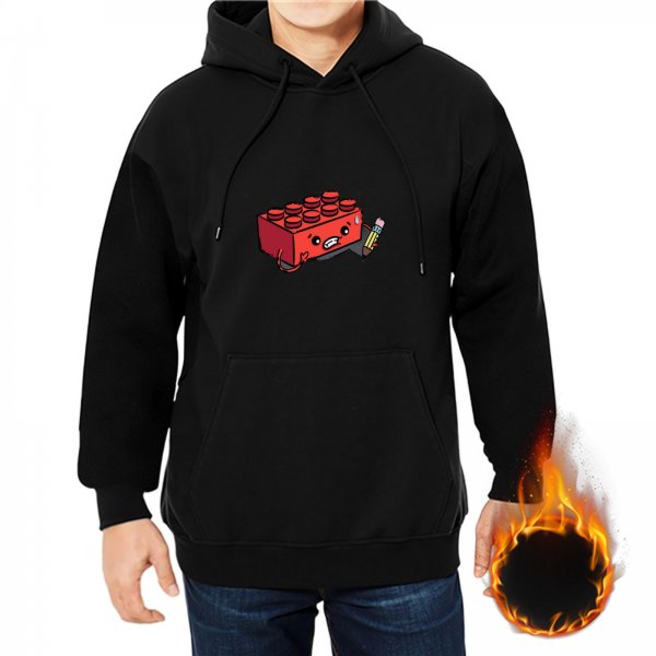 Black Hoodie With Anxious Lego Brick Holding Pencil Graphic