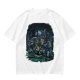 Olive Green T-Shirt With Night Graveyard Cat Illustration