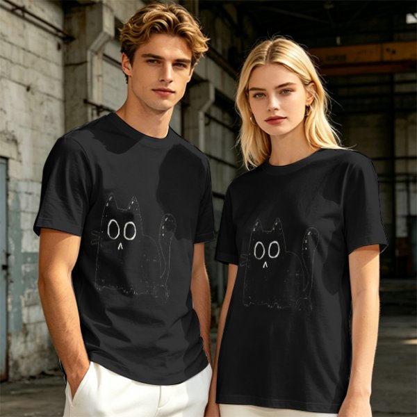 Oversized Army Green T-Shirt With Surprised Black Cat Graphic