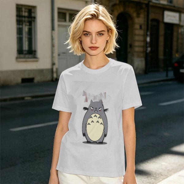 Olive T-shirt with Angry Totoro Graphic Print