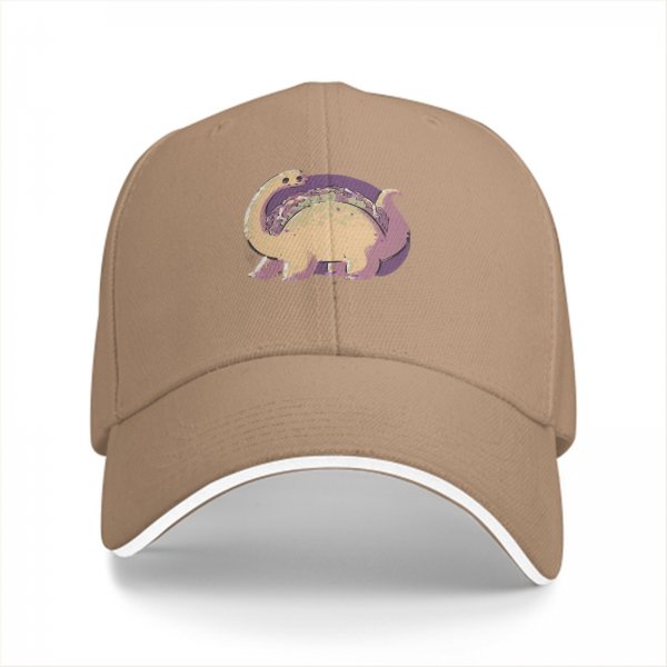 Black Baseball Cap With Cute Taco Dinosaur Graphic Print