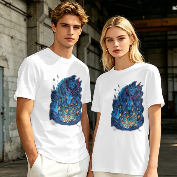 Olive T-Shirt With Blue Fantasy Monster Graphic Print
