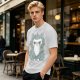 Olive T-shirt with Grumpy Fluffy Gray Cat Graphic Print