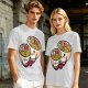Olive T-Shirt With Cute Hugging Ramen Bowl Couple Print