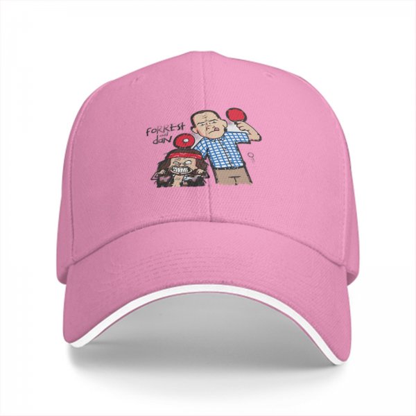 Black baseball cap with Forrest Gump ping pong cartoon graphic