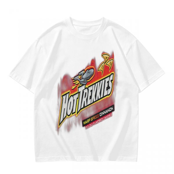 Olive green graphic t-shirt with Hot Trekkies Star Trek themed print