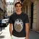 Olive T-shirt with a terrified gingerbread man and flying birds graphic