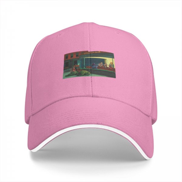 Black Baseball Cap with Night Diner Scene Art Print