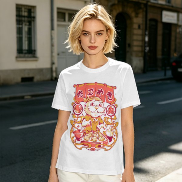 Olive T-Shirt with Cute Takoyaki Chef Graphic Print