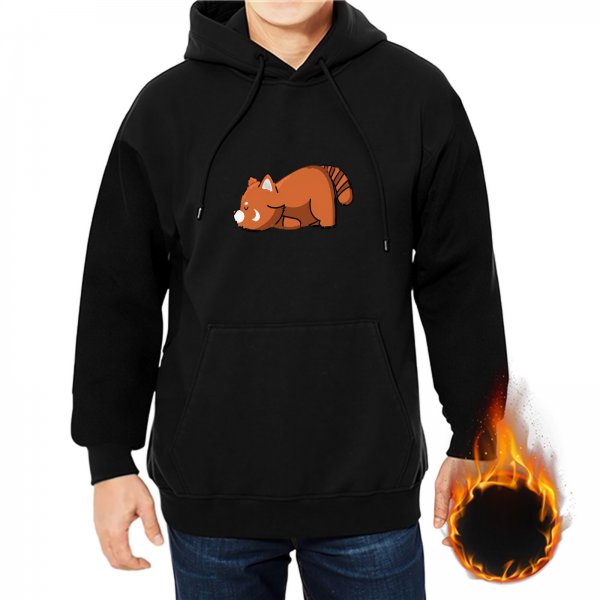 Black Hoodie With Cute Sleeping Red Panda Graphic