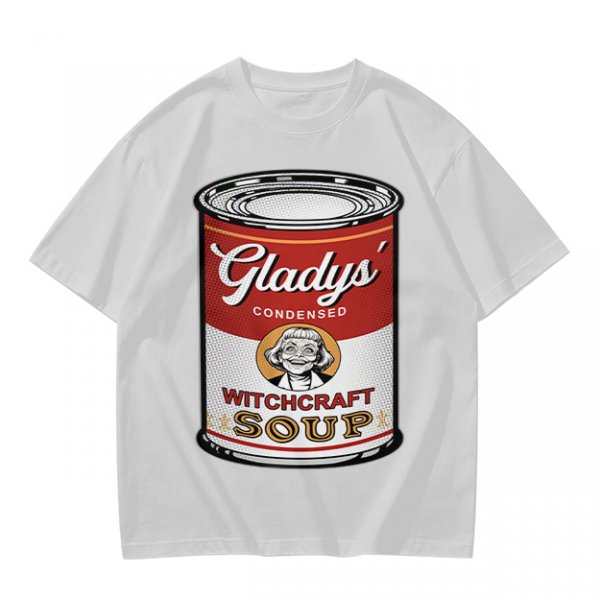 Olive T-Shirt With Gladys' Witchcraft Soup Can Graphic