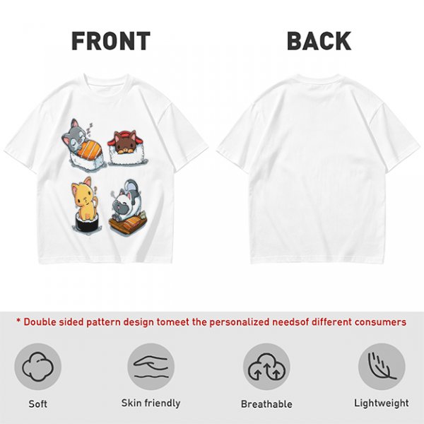 Olive T-shirt with cute cat sushi illustrations