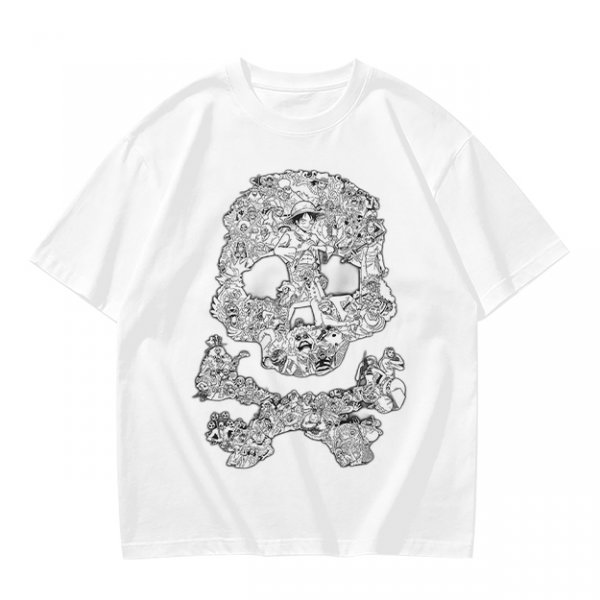 Olive T-shirt with Detailed Skull and Crossbones Graphic