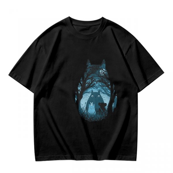 Olive T-shirt with Totoro Forest Silhouette Graphic Print
