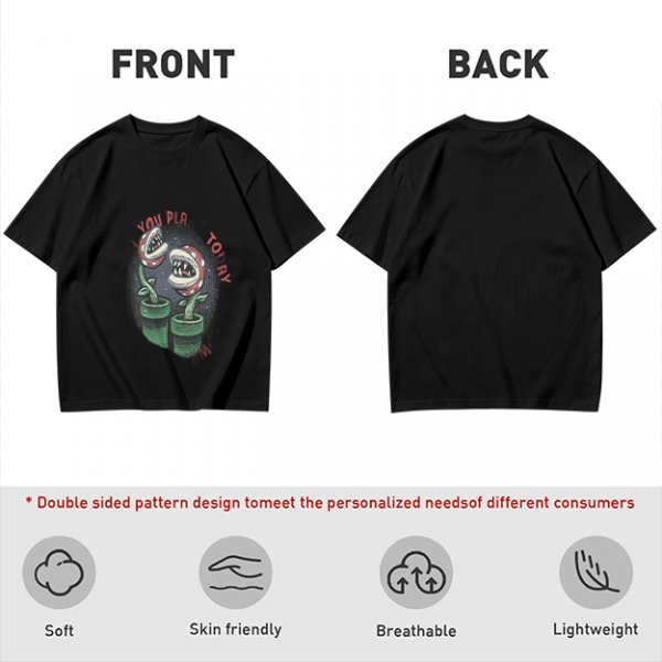 Olive T-shirt with Piranha Plant Graphic and 'You Plant Today' Text